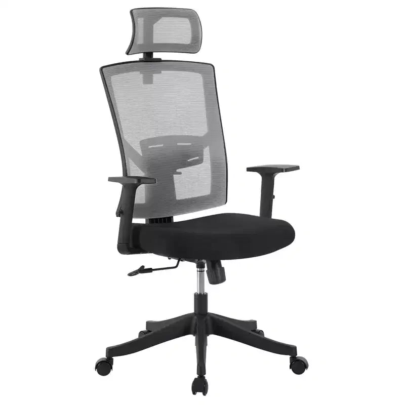 Chaise de bureau ergonomique Acekool à cadre noir et dossier en maille grise avec conception réglable et soutien respirant pour la maison ou le bureau