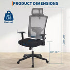 Chaise de bureau ergonomique Acekool à cadre noir et dossier en maille grise avec conception réglable et soutien respirant pour la maison ou le bureau