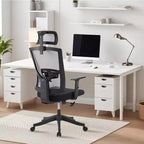 Chaise de bureau ergonomique Acekool à cadre noir et dossier en maille grise avec conception réglable et soutien respirant pour la maison ou le bureau