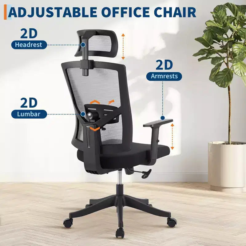 Chaise de bureau ergonomique Acekool à cadre noir et dossier en maille grise avec conception réglable et soutien respirant pour la maison ou le bureau