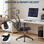 Chaise de bureau ergonomique Acekool à cadre noir et dossier en maille grise avec conception réglable et soutien respirant pour la maison ou le bureau