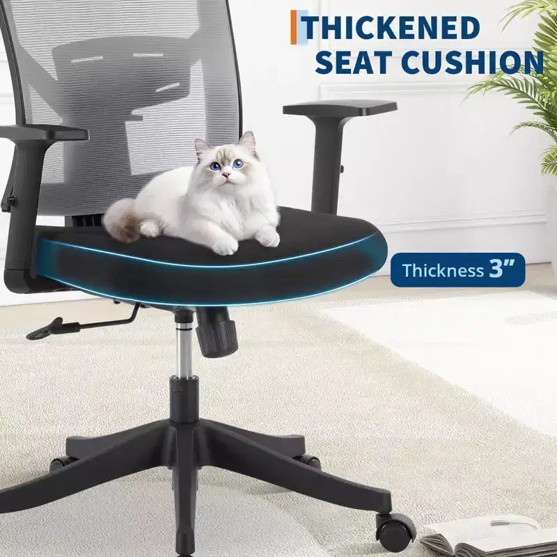 Chaise de bureau ergonomique Acekool à cadre noir et dossier en maille grise avec conception réglable et soutien respirant pour la maison ou le bureau