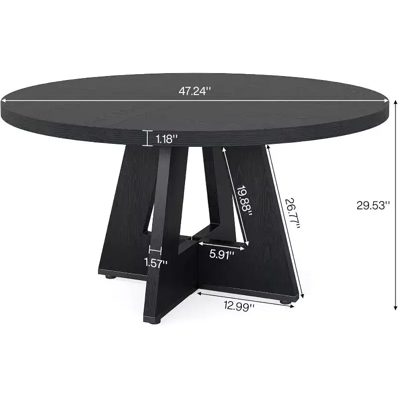 Table à manger ronde COZONY, plateau en bois de style rustique, base croisée, pour 4 à 6 personnes, pour cuisine ou salle à manger.