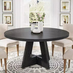 Table à manger ronde COZONY, plateau en bois de style rustique, base croisée, pour 4 à 6 personnes, pour cuisine ou salle à manger.