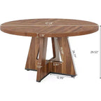 Table à manger ronde COZONY, plateau en bois de style rustique, base croisée, pour 4 à 6 personnes, pour cuisine ou salle à manger.