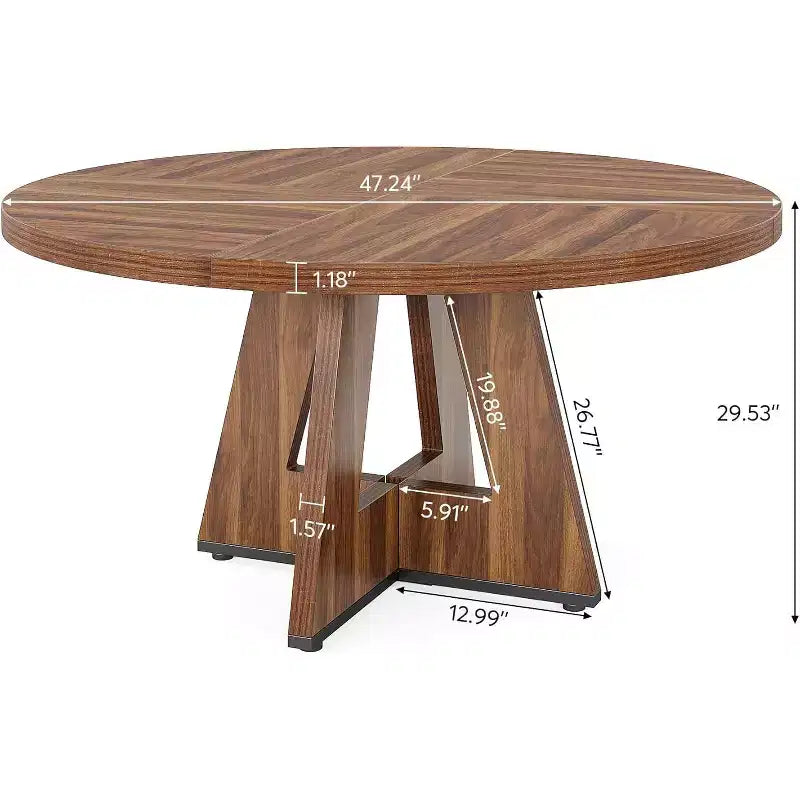 Table à manger ronde COZONY, plateau en bois de style rustique, base croisée, pour 4 à 6 personnes, pour cuisine ou salle à manger.