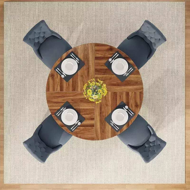 Table à manger ronde COZONY, plateau en bois de style rustique, base croisée, pour 4 à 6 personnes, pour cuisine ou salle à manger.