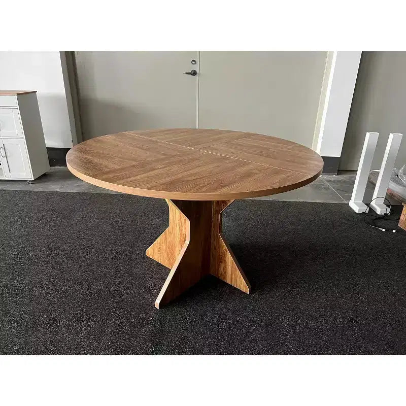 Table à manger ronde COZONY, plateau en bois de style rustique, base croisée, pour 4 à 6 personnes, pour cuisine ou salle à manger.