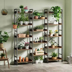 Étagère industrielle triple à 5 niveaux, bibliothèque en bois avec 14 étagères ouvertes, cadre en métal robuste, étagère de rangement pour salon, chambre à coucher, bureau à domicile