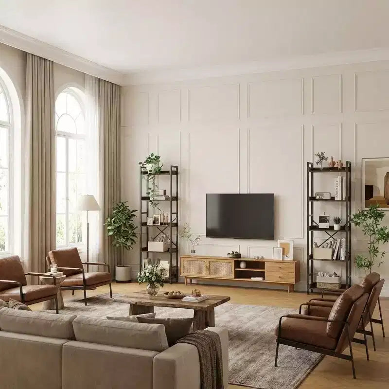 Étagère industrielle triple à 5 niveaux, bibliothèque en bois avec 14 étagères ouvertes, cadre en métal robuste, étagère de rangement pour salon, chambre à coucher, bureau à domicile