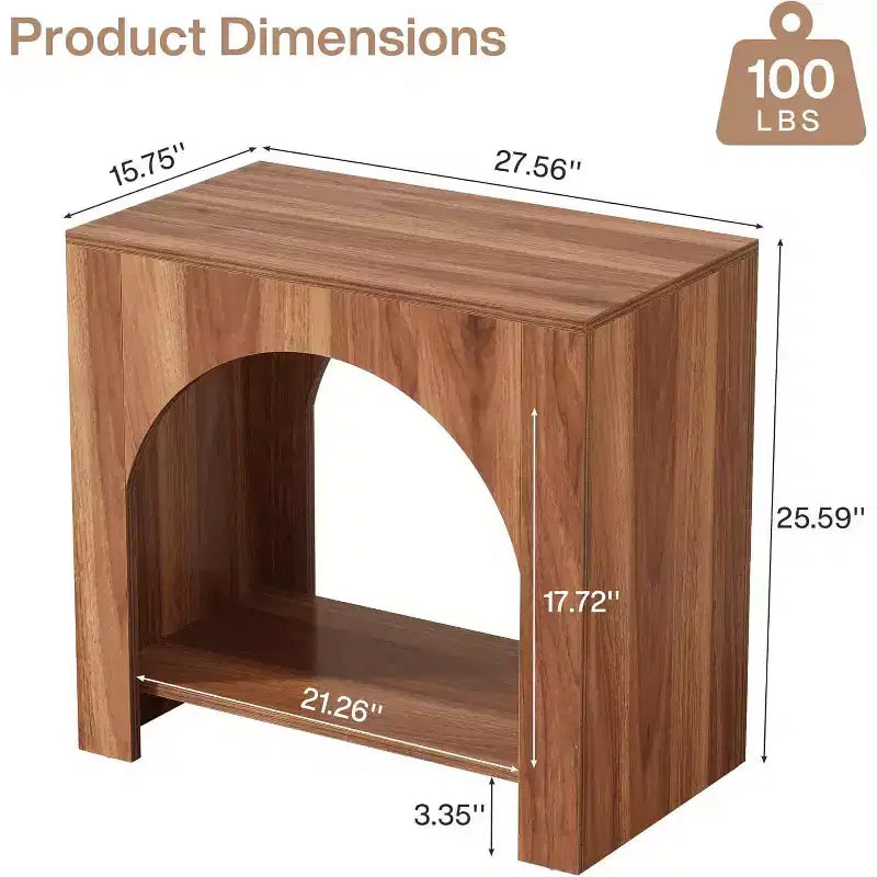 Table d'appoint Lantine avec piédestal en bois, grande table de chevet et d'appoint avec rangement pour salon, chambre à coucher