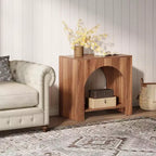 Table d'appoint Lantine avec piédestal en bois, grande table de chevet et d'appoint avec rangement pour salon, chambre à coucher