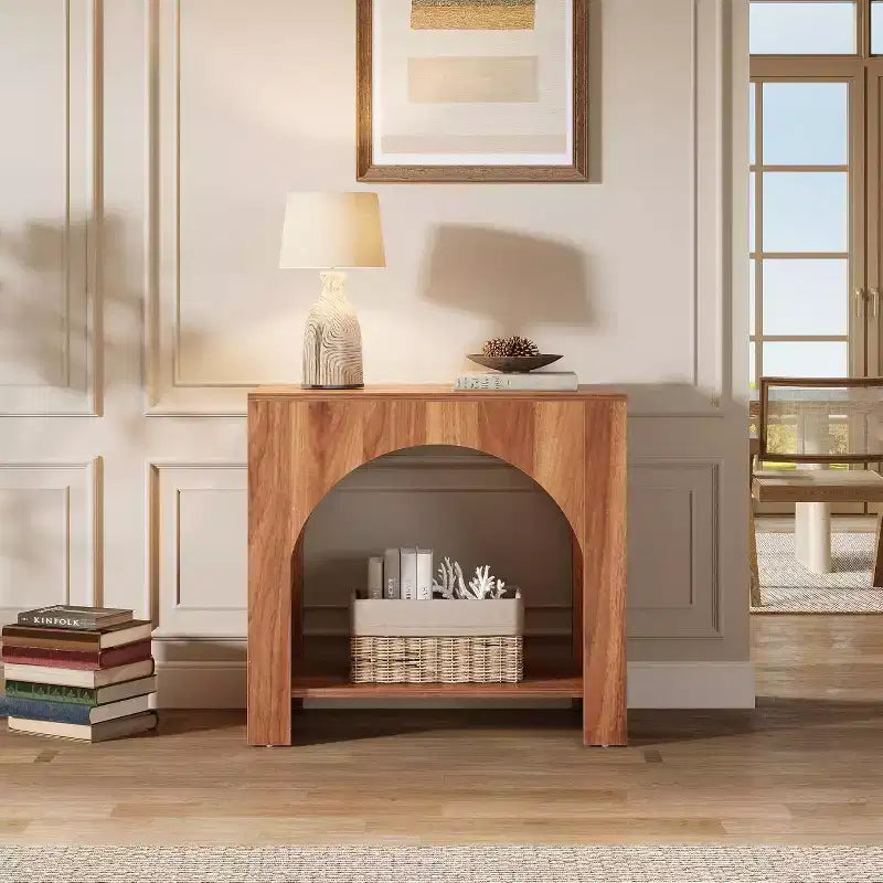 Table d'appoint Lantine avec piédestal en bois, grande table de chevet et d'appoint avec rangement pour salon, chambre à coucher