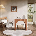Table d'appoint Lantine avec piédestal en bois, grande table de chevet et d'appoint avec rangement pour salon, chambre à coucher