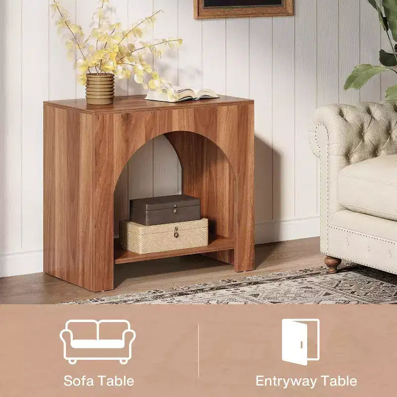 Table d'appoint Lantine avec piédestal en bois, grande table de chevet et d'appoint avec rangement pour salon, chambre à coucher