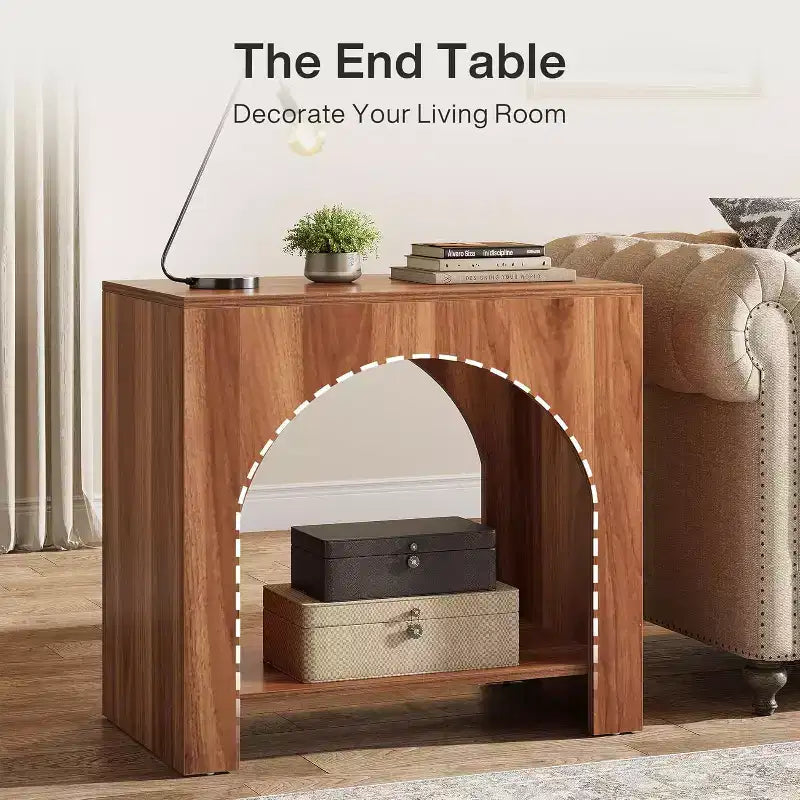 Table d'appoint Lantine avec piédestal en bois, grande table de chevet et d'appoint avec rangement pour salon, chambre à coucher