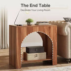 Table d'appoint Lantine avec piédestal en bois, grande table de chevet et d'appoint avec rangement pour salon, chambre à coucher