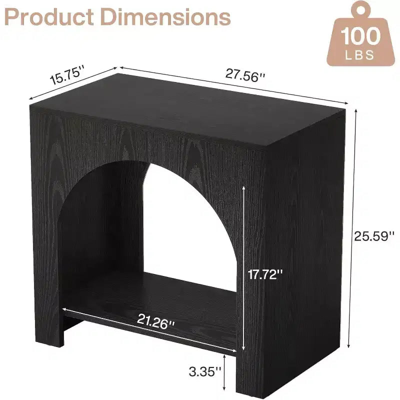 Table d'appoint Lantine avec piédestal en bois, grande table de chevet et d'appoint avec rangement pour salon, chambre à coucher