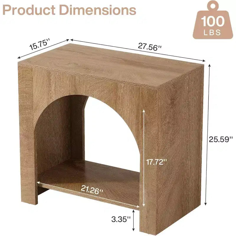 Table d'appoint Lantine avec piédestal en bois, grande table de chevet et d'appoint avec rangement pour salon, chambre à coucher