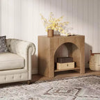 Table d'appoint Lantine avec piédestal en bois, grande table de chevet et d'appoint avec rangement pour salon, chambre à coucher