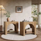 Table d'appoint Lantine avec piédestal en bois, grande table de chevet et d'appoint avec rangement pour salon, chambre à coucher