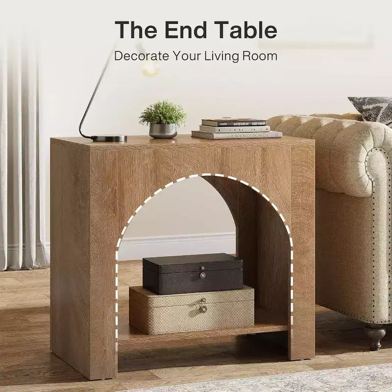 Table d'appoint Lantine avec piédestal en bois, grande table de chevet et d'appoint avec rangement pour salon, chambre à coucher
