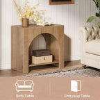 Table d'appoint Lantine avec piédestal en bois, grande table de chevet et d'appoint avec rangement pour salon, chambre à coucher