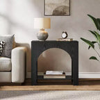Table d'appoint Lantine avec piédestal en bois, grande table de chevet et d'appoint avec rangement pour salon, chambre à coucher