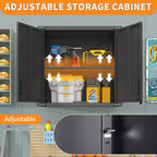 Armoire de rangement murale en métal, Armoire de rangement verrouillable avec 1 étagère réglable et 1 tiroir ouvert pour sous-sol, maison, cuisine