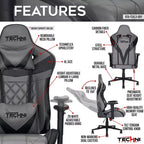 Chaise de jeu ergonomique TUYOHW XL, pivotante à 360°, avec oreillers pour la tête et les lombaires, inclinable de 90 à 150° pour bureau et maison, charge maximale de 158 kg, grise