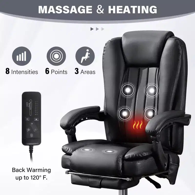 TUYOHW Chaise de massage Chaise de patron pour bureau, Chaise de bureau ergonomique pivotante à 360° avec repose-pieds, Chaise d'ordinateur inclinable avec hauteur réglable, Noir