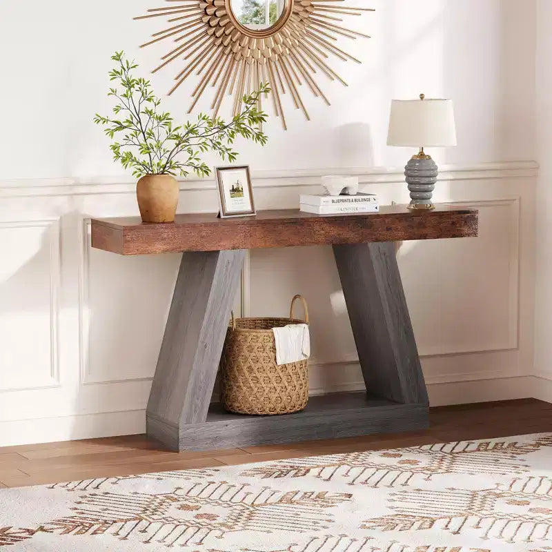 COZONY 55 Table Console de Ferme avec 2 Étagères Ouvertes, Table d'Appoint Étroite pour Entrée, Couloir, Salon
