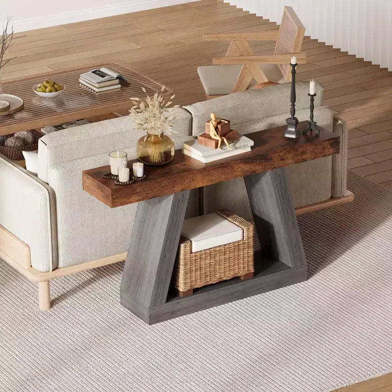 COZONY 55 Table Console de Ferme avec 2 Étagères Ouvertes, Table d'Appoint Étroite pour Entrée, Couloir, Salon