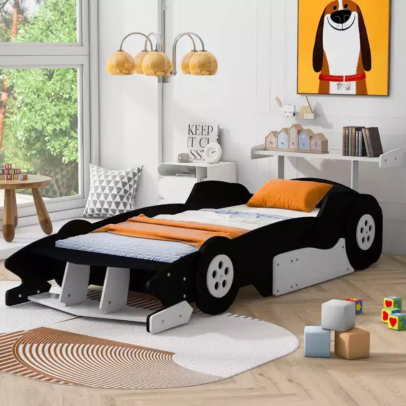 Luxystar Kids Car Bed With Storage Shelves