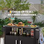 Chariot de cuisine d'extérieur roulant, table de préparation de barbecue mobile avec 2 portes et 4 roues verrouillables, poste alimentaire en acier inoxydable pour griller, servir et ranger