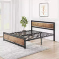 Bed Frame, Metal Platform Bed Frame with Wooden Headboard and Footboard, Non-Slip Heavy Duty Bed Frame with Large Under Storage, No Box Spring Needed