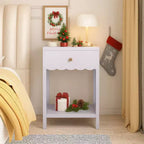 Modern Nightstand with Drawer and Open Shelf,Scalloped Edge Bedside Table for Bedroom, Cute Minimalist Side Table for Kids Room or Girls' Room