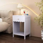 Table de chevet moderne avec tiroir et étagère ouverte, table de chevet à bords festonnés pour chambre à coucher, jolie table d'appoint minimaliste pour chambre d'enfant ou chambre de fille