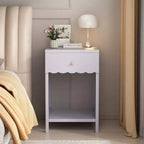 Table de chevet moderne avec tiroir et étagère ouverte, table de chevet à bords festonnés pour chambre à coucher, jolie table d'appoint minimaliste pour chambre d'enfant ou chambre de fille