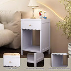 Table de chevet moderne avec tiroir et étagère ouverte, table de chevet à bords festonnés pour chambre à coucher, jolie table d'appoint minimaliste pour chambre d'enfant ou chambre de fille