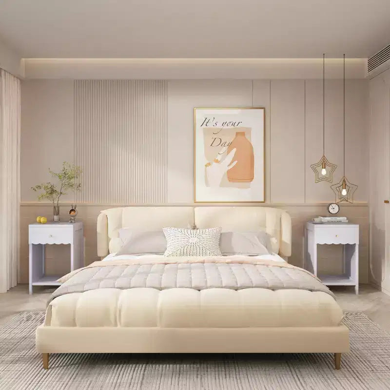 Table de chevet moderne avec tiroir et étagère ouverte, table de chevet à bords festonnés pour chambre à coucher, jolie table d'appoint minimaliste pour chambre d'enfant ou chambre de fille