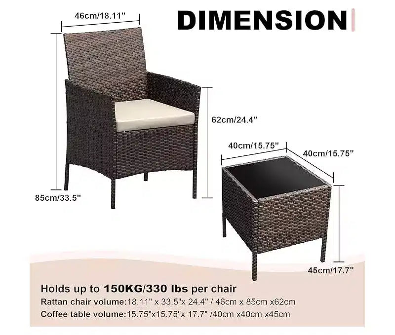 Ensemble de mobilier de patio extérieur 3 pièces, ensemble de conversation moderne en rotin avec table basse pour jardin, osier tout temps et cadre en acier