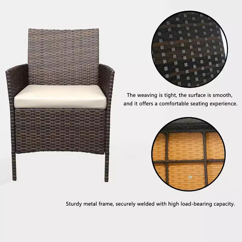 Ensemble de mobilier de patio extérieur 3 pièces, ensemble de conversation moderne en rotin avec table basse pour jardin, osier tout temps et cadre en acier