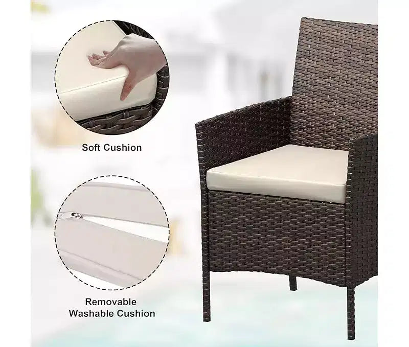 Ensemble de mobilier de patio extérieur 3 pièces, ensemble de conversation moderne en rotin avec table basse pour jardin, osier tout temps et cadre en acier