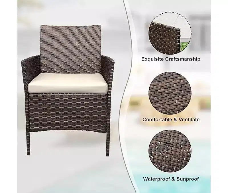 Ensemble de mobilier de patio extérieur 3 pièces, ensemble de conversation moderne en rotin avec table basse pour jardin, osier tout temps et cadre en acier