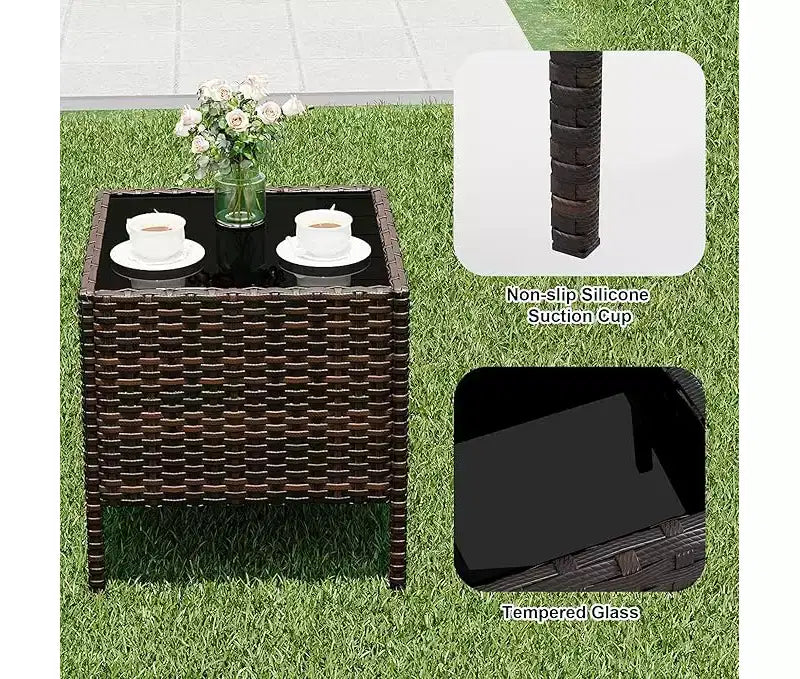 Ensemble de mobilier de patio extérieur 3 pièces, ensemble de conversation moderne en rotin avec table basse pour jardin, osier tout temps et cadre en acier