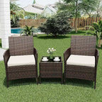 Ensemble de mobilier de patio extérieur 3 pièces, ensemble de conversation moderne en rotin avec table basse pour jardin, osier tout temps et cadre en acier
