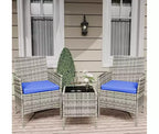 Ensemble de mobilier de patio extérieur 3 pièces, ensemble de conversation moderne en rotin avec table basse pour jardin, osier tout temps et cadre en acier