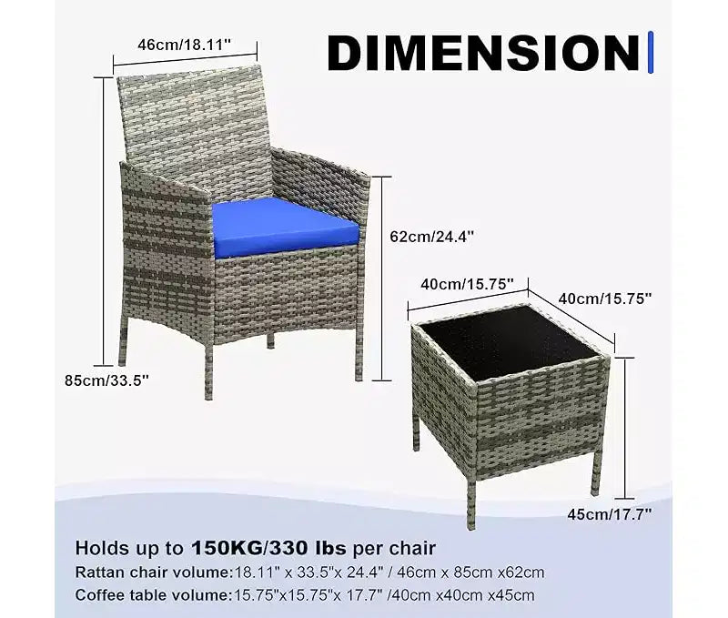 Ensemble de mobilier de patio extérieur 3 pièces, ensemble de conversation moderne en rotin avec table basse pour jardin, osier tout temps et cadre en acier