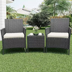 Ensemble de mobilier de patio extérieur 3 pièces, ensemble de conversation moderne en rotin avec table basse pour jardin, osier tout temps et cadre en acier